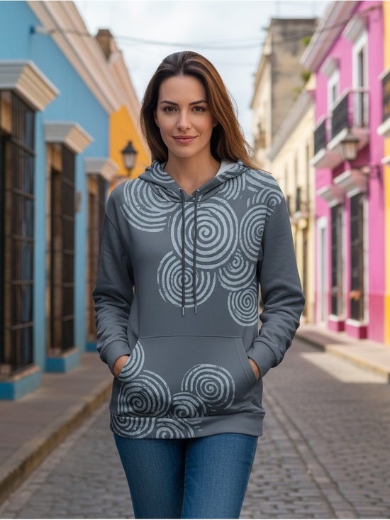 Amazon Tops - Celtic Rune Geometric Swirl Design Hooded Jacket 1X
